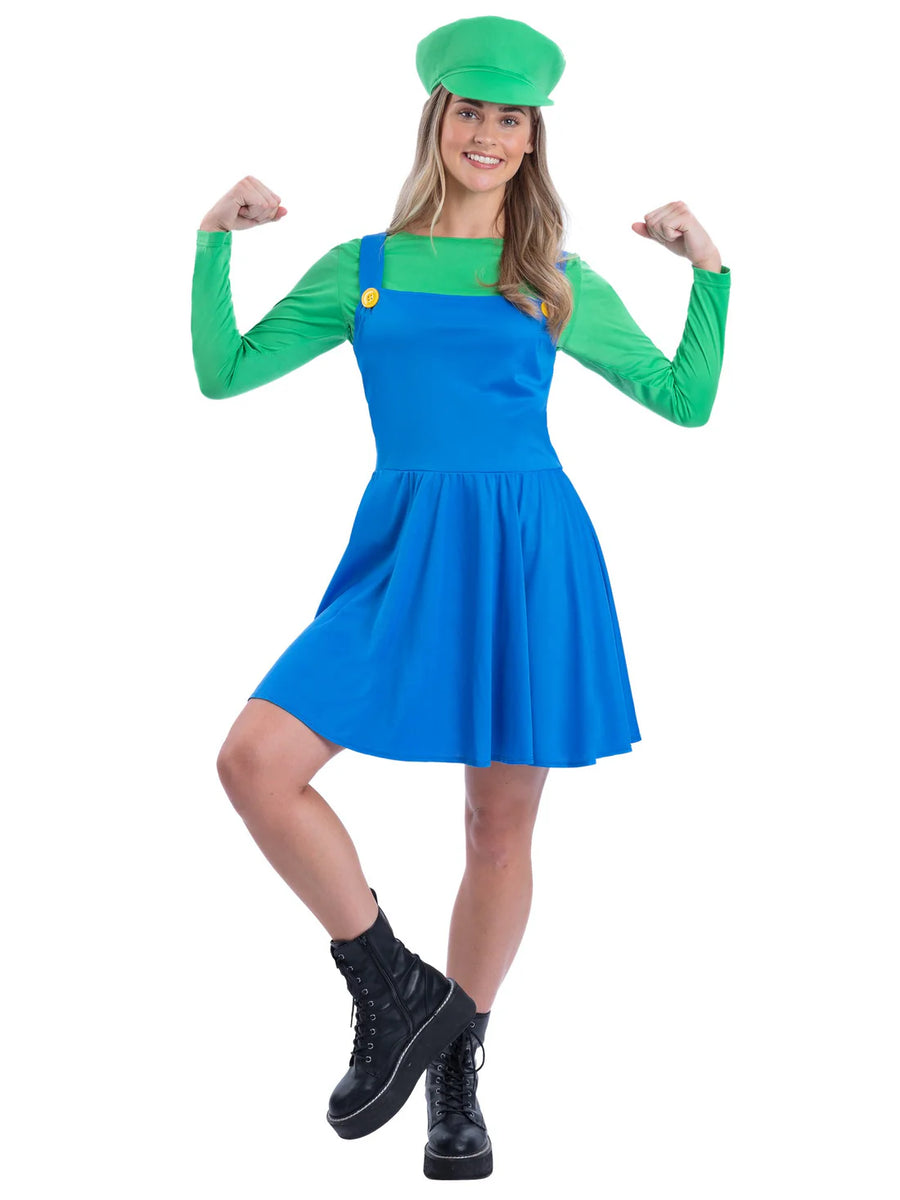 Green Plumber Costume Luigi Dress for Women 1