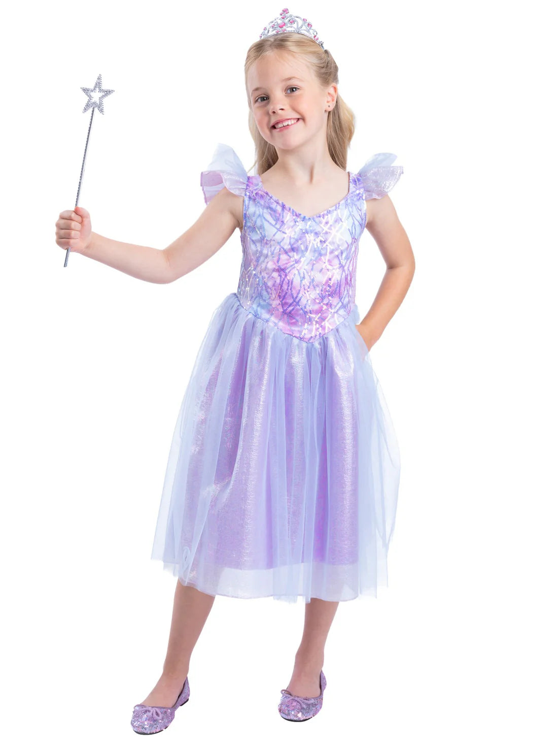 Fairy Princess Costume Girls Purple Dress Headband and Wand 2