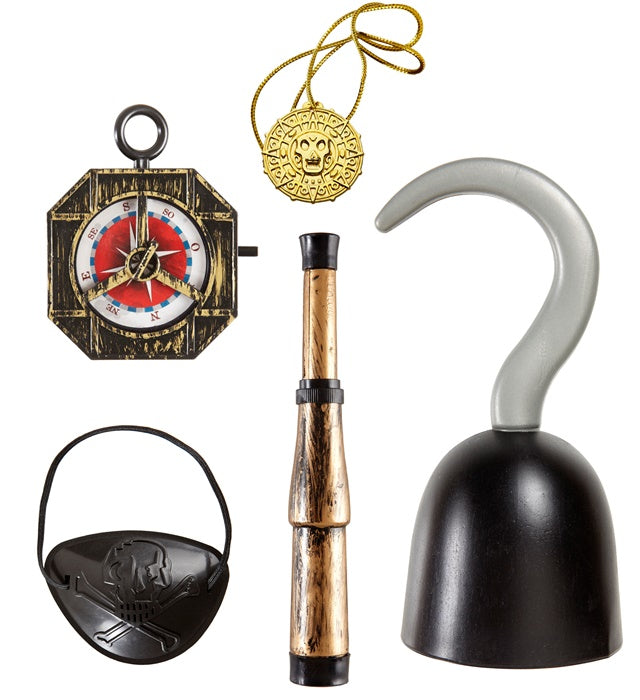 Pirate Accessories  Hook, Compass, Spyglass, Eyepatch, Necklace With Medallion 