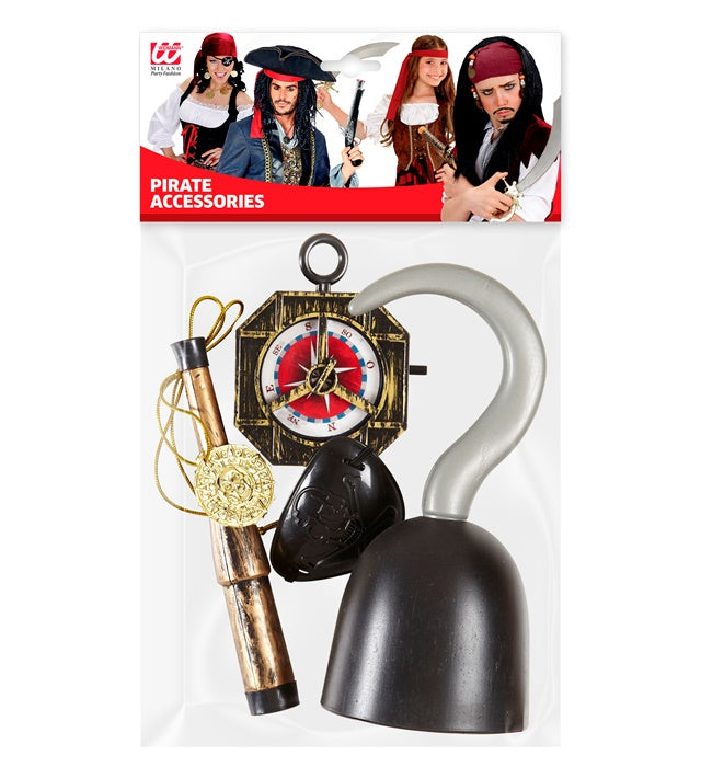 Pirate Accessories  Hook, Compass, Spyglass, Eyepatch, Necklace With Medallion 