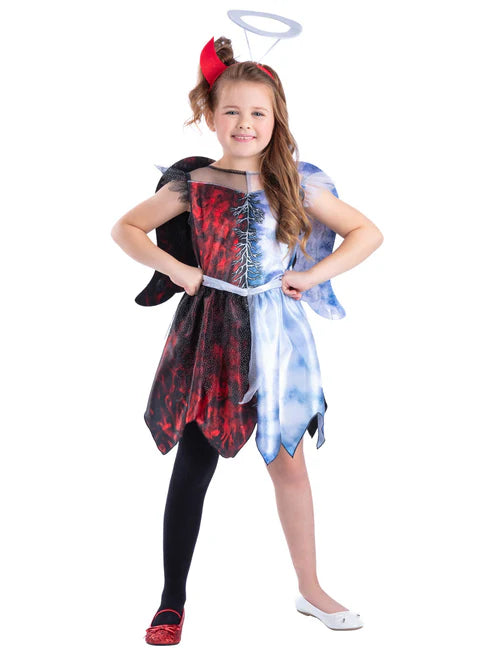 Half Angel Half Devil Costume Dress with Wings and Headband for Girls 1