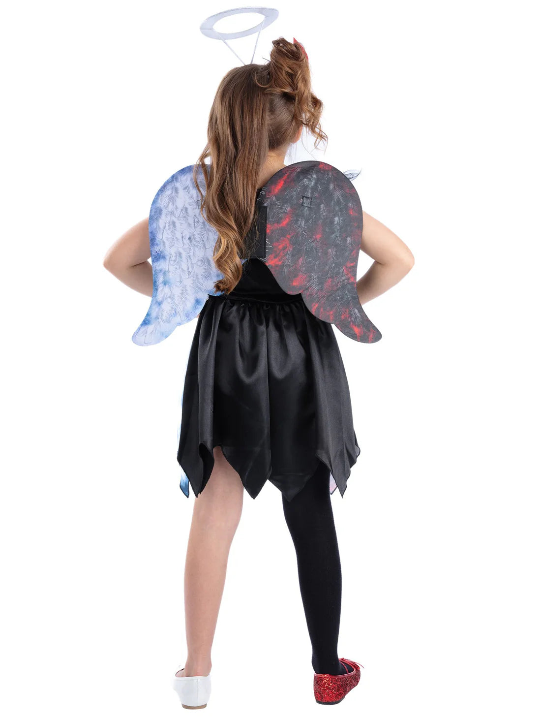 Half Angel Half Devil Costume Dress with Wings and Headband for Girls 3
