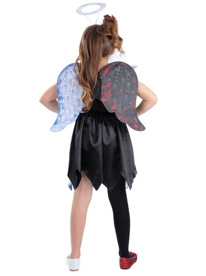 Half Angel Half Devil Costume Dress with Wings and Headband for Girls 3