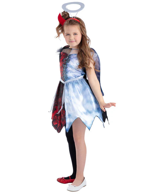 Half Angel Half Devil Costume Dress with Wings and Headband for Girls 4