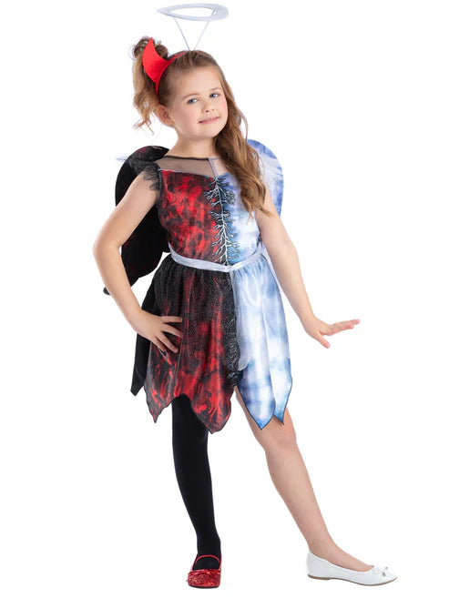 Half Angel Half Devil Costume Dress with Wings and Headband for Girls 2
