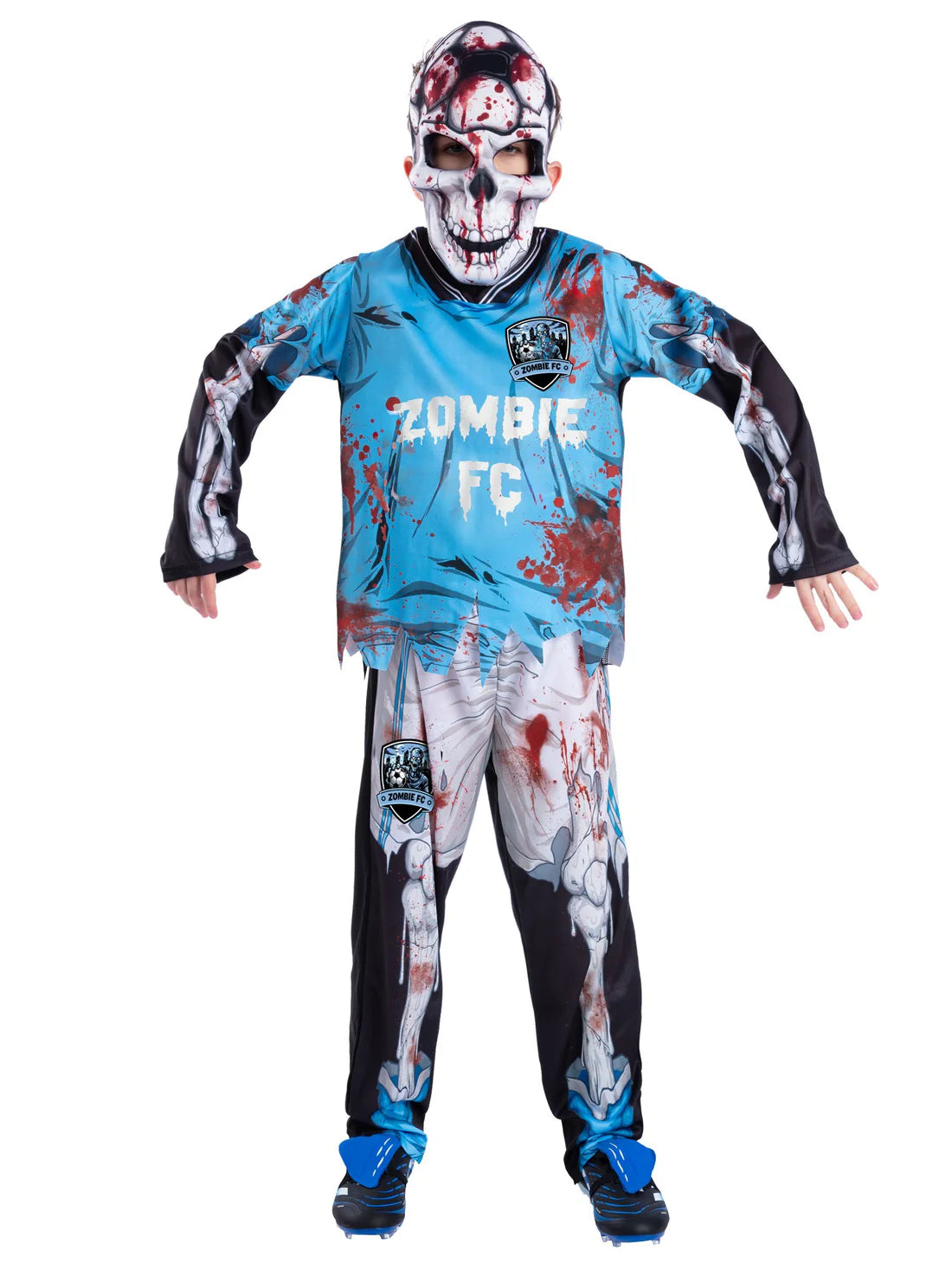 Zombie FC Footballer Skeleton Costume Blue Top Trousers Mask 1