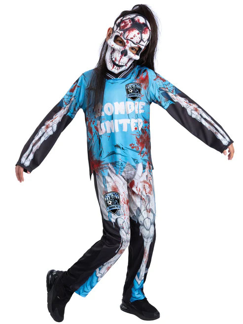 Zombie FC Footballer Skeleton Costume Blue Top Trousers Mask 3