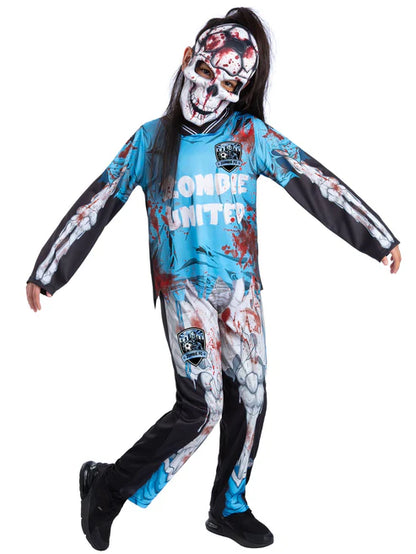 Zombie FC Footballer Skeleton Costume Blue Top Trousers Mask 3