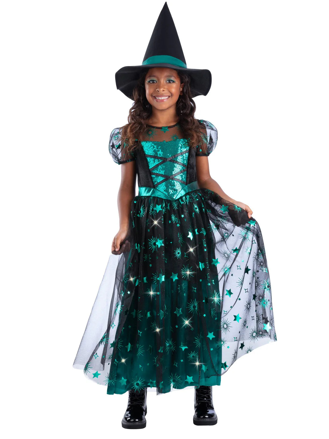 Emerald Witch Light Up Costume Dress and Hat 2