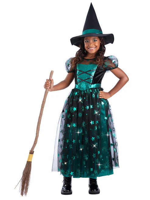 Emerald Witch Light Up Costume Dress and Hat 1