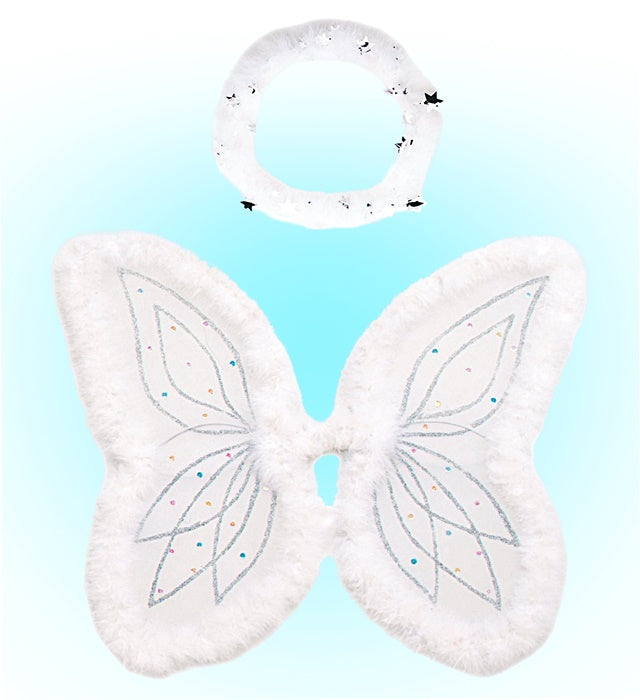 Angel Set  Bendable Marabou And Sequin Decorated Wings, Sparkling Marabou Halo 