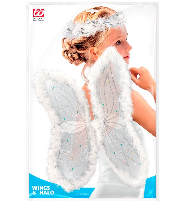 Angel Set  Bendable Marabou And Sequin Decorated Wings, Sparkling Marabou Halo 