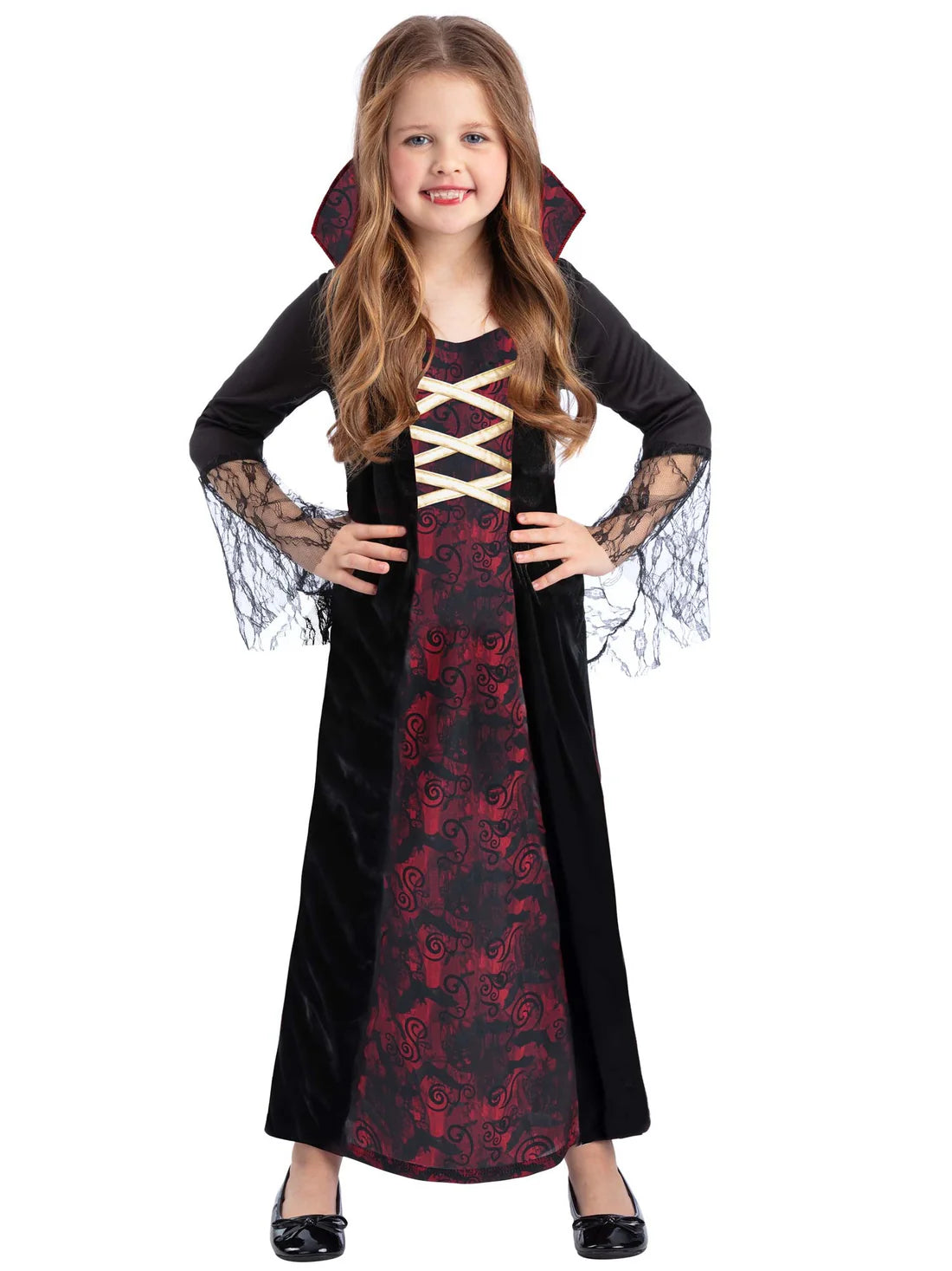 Vampiress Costume Dress with Attached Collar for Girls 1