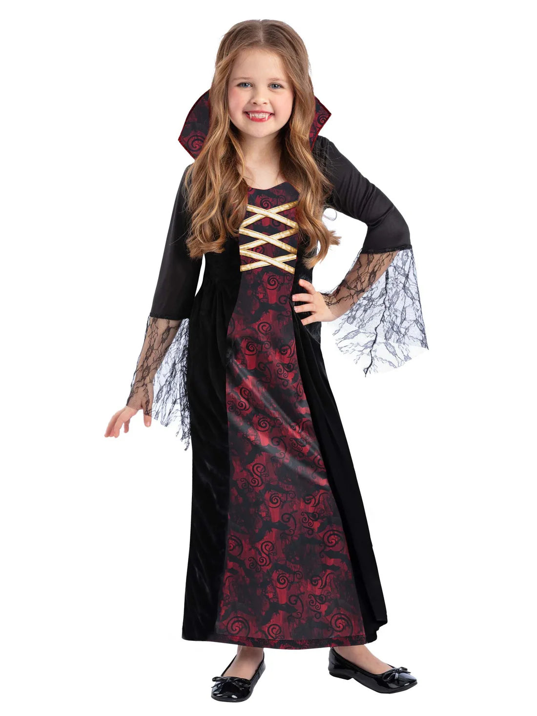 Vampiress Costume Dress with Attached Collar for Girls 2