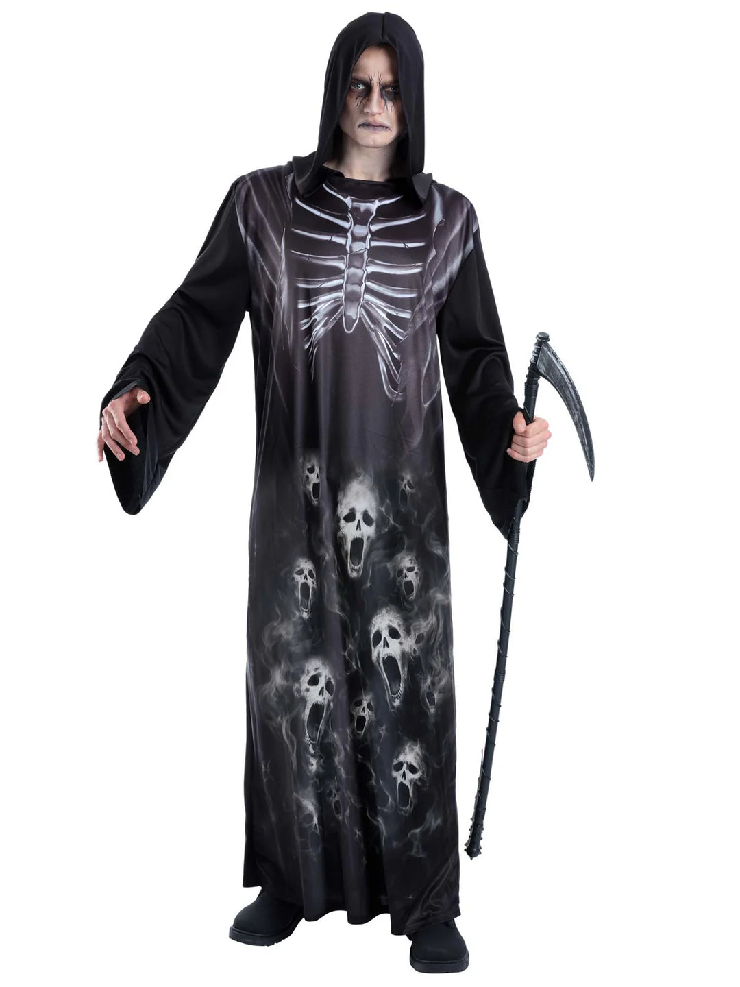 Screaming Reaper Costume for Men with Scythe 1