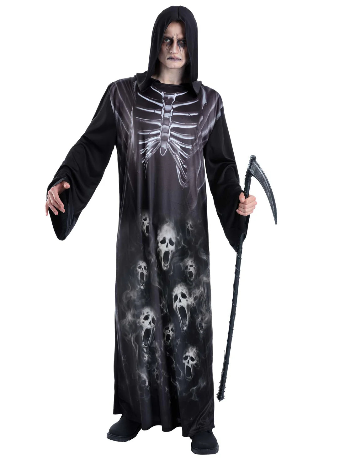 Screaming Reaper Costume for Men with Scythe 1