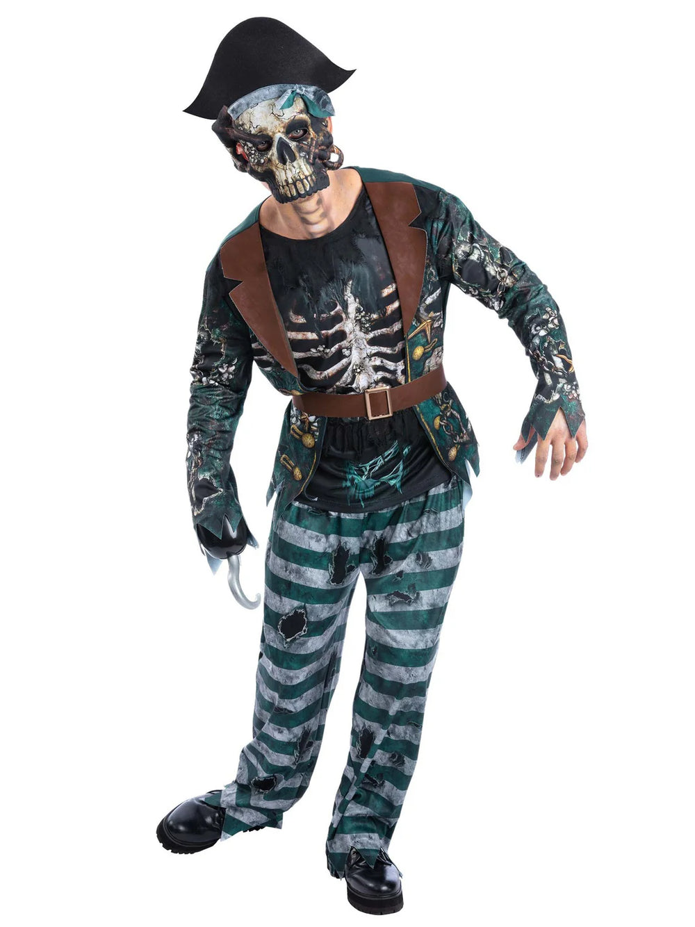 Skeleton Pirate Captain Costume for Men