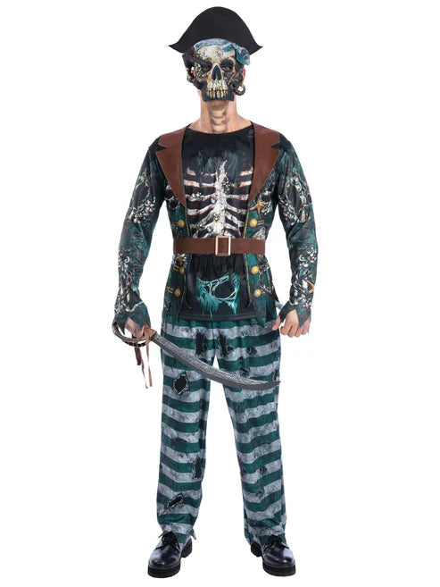 Skeleton Pirate Captain Costume for Men