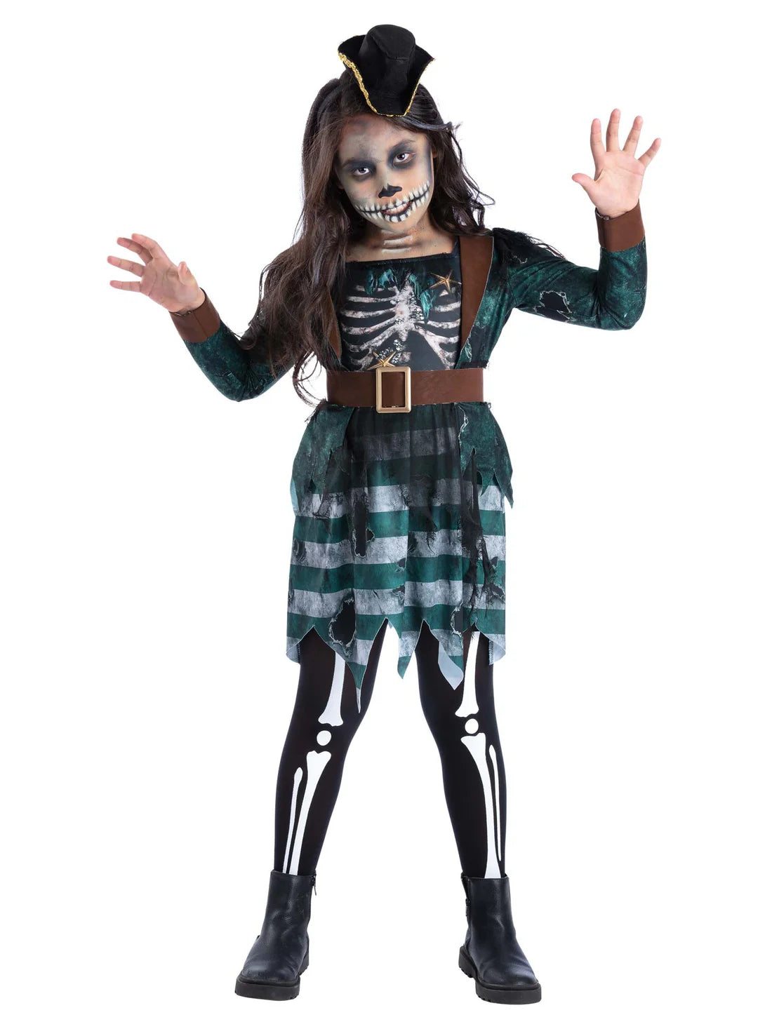 Skeleton Pirate Maiden Costume Dress Belt Hat 1
