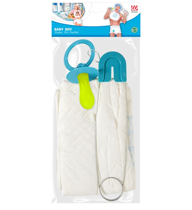 Blue Baby Set  Diaper, Pin, Pacifier 