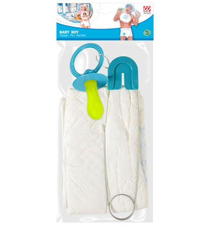 Blue Baby Set  Diaper, Pin, Pacifier 