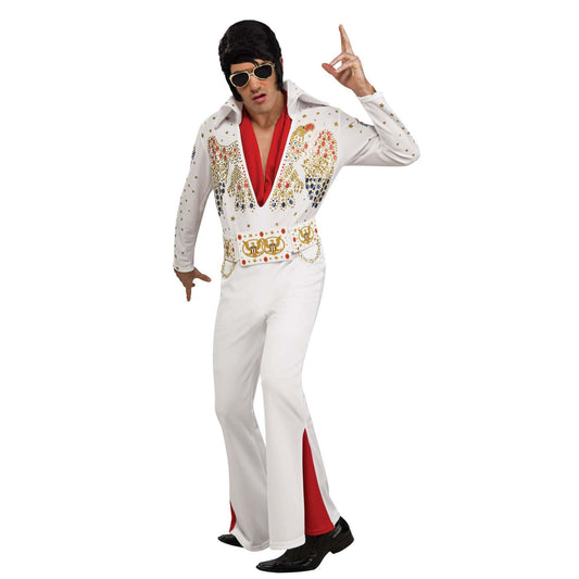 Elvis White Suit Costume Mens Deluxe Jumpsuit 1