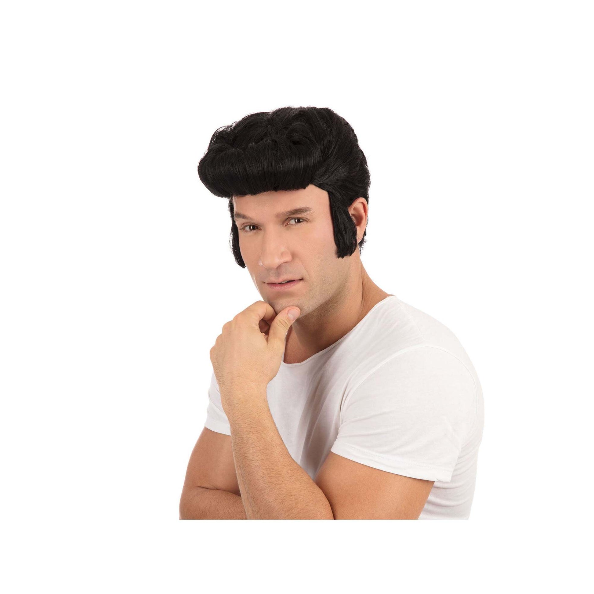 Danny Zuko Greaser Wig Slicked Black 1950s Rock (Bagged) 1
