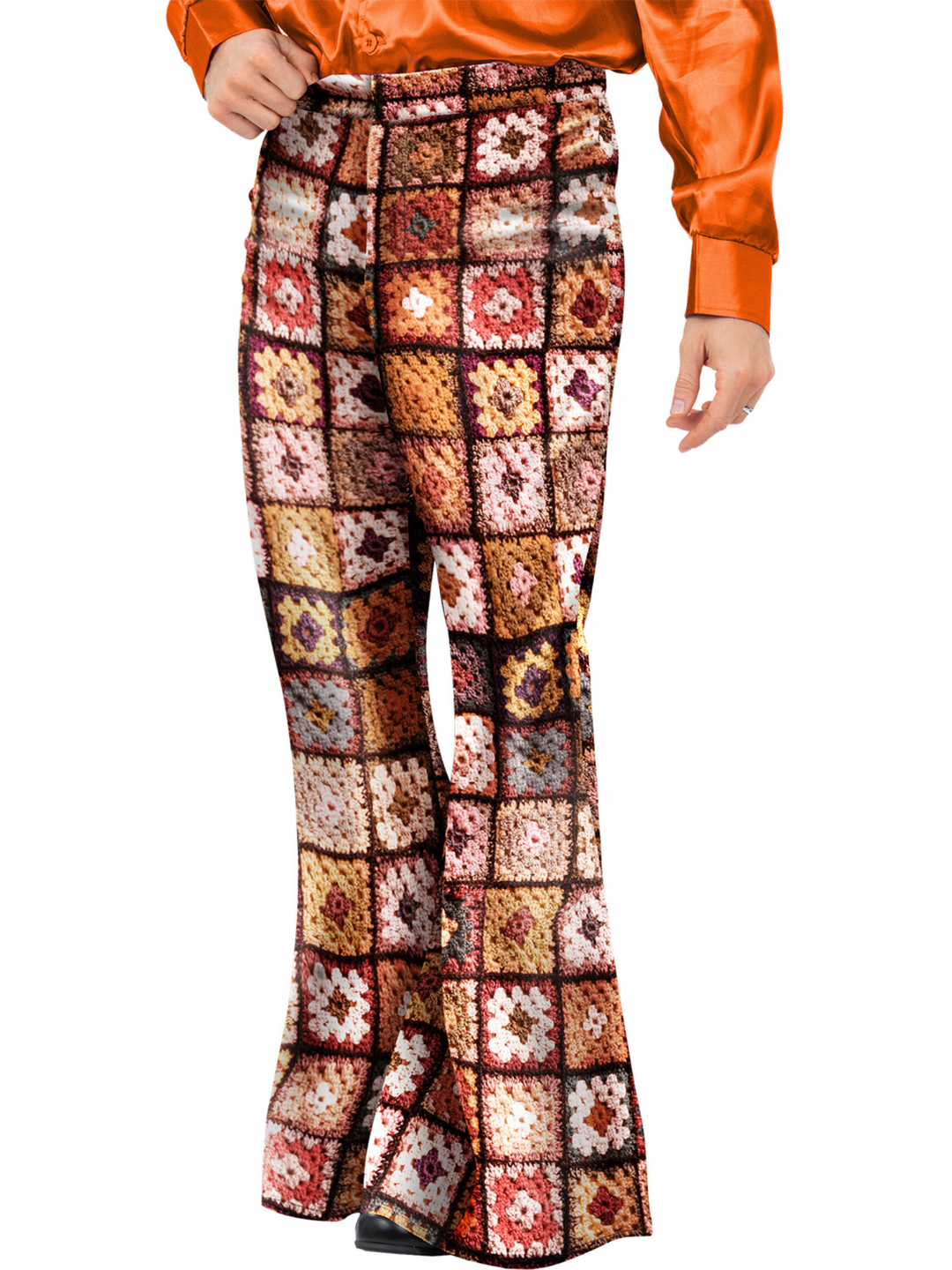 Mens 60s Vintage Crochet Print Flared Trousers Mens 60s Vintage Crochet Print Flared Trousers