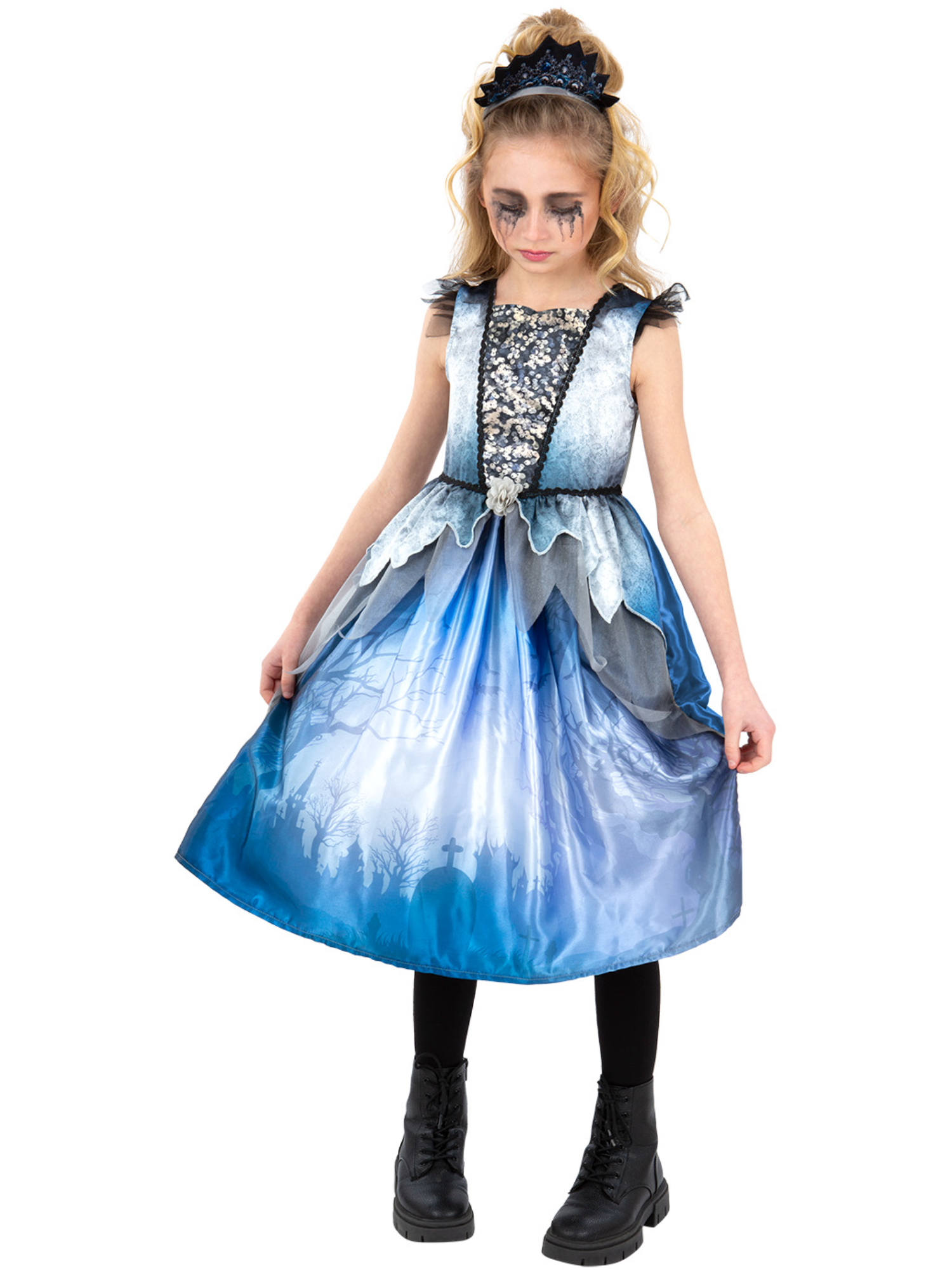Spirit Bride Costume Blue and Silver Dress for Girls 3