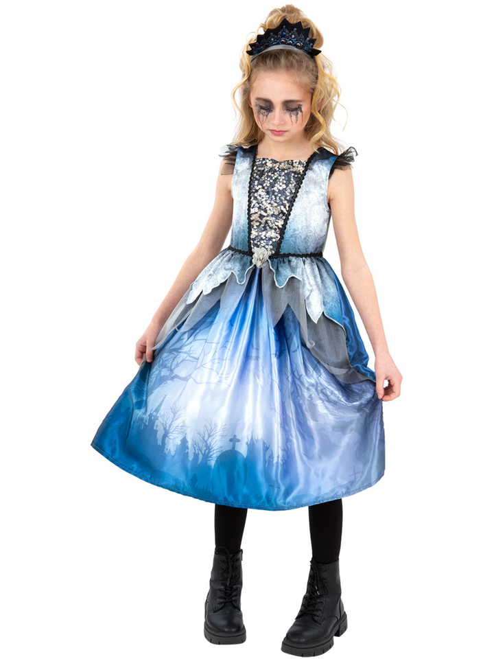 Spirit Bride Costume Blue and Silver Dress for Girls