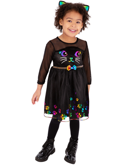 Rainbow Cat Costume Toddler Black Dress with Rainbow Face 4