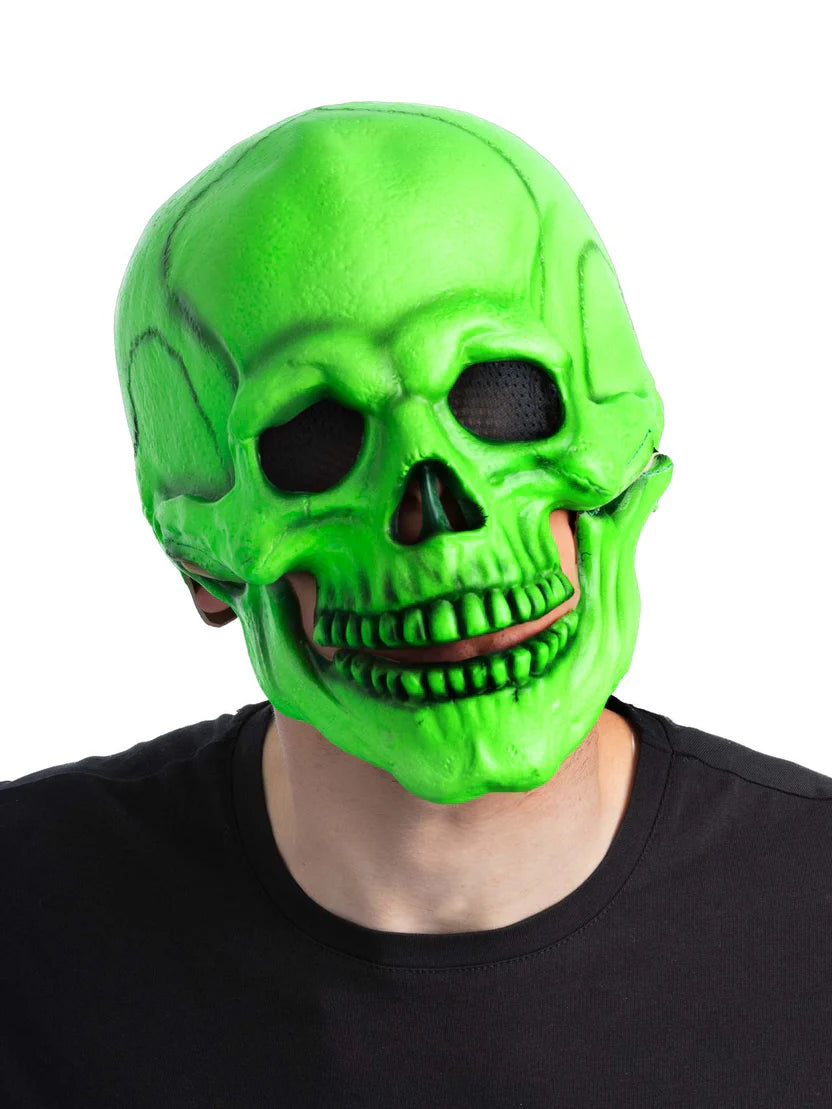 Skeleton Latex Mask Moving Jaw Green UV Blacklight Scare-Glow 1