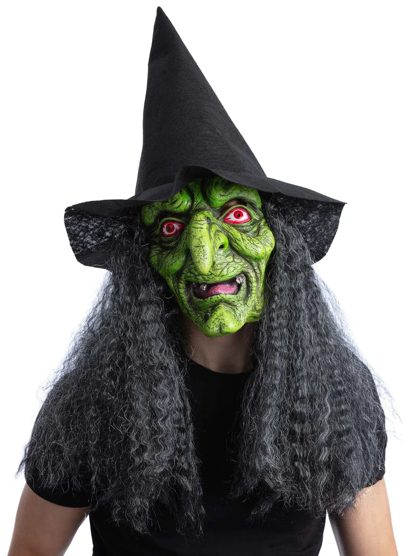Green Wicked Witch Latex Mask with Hat and Hair 1