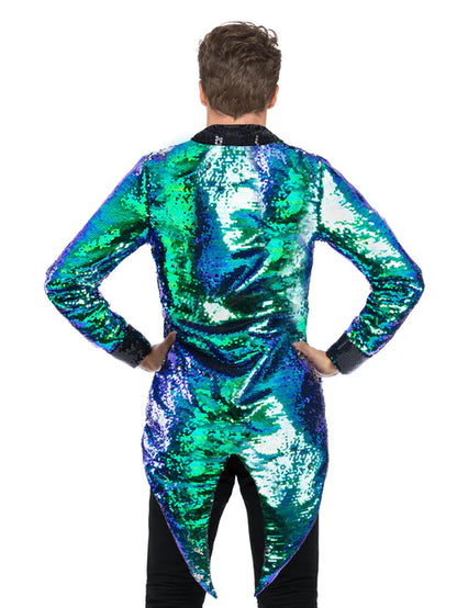 Unisex Sequin Tailcoat Jacket Blue and Green