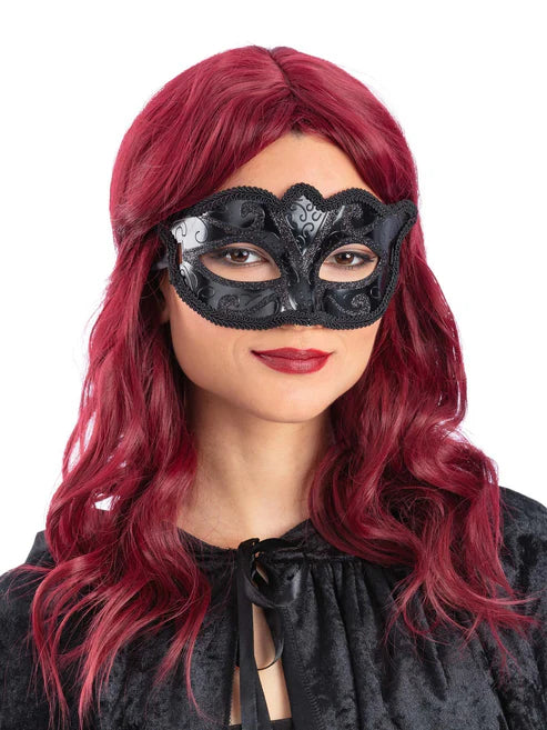 Black Venetian Masquerade Eyemask with Tie Sides 1