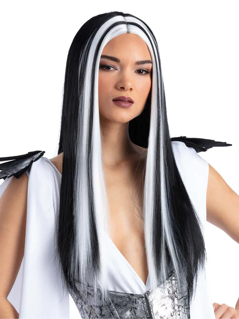 Madame Monster Wig Black with White Streaks