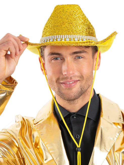 Gold Bling Rhinestone Cowboy Hat Cord and Toggle
