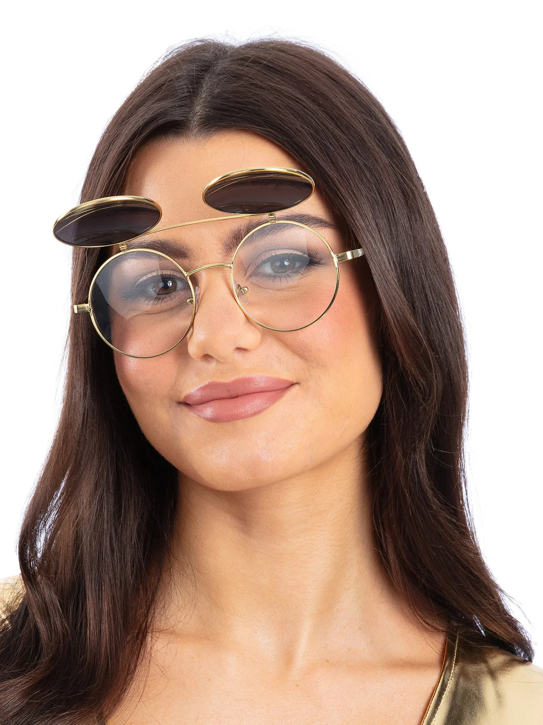 Metallic Gold Flip Up Mirrored Round Specs