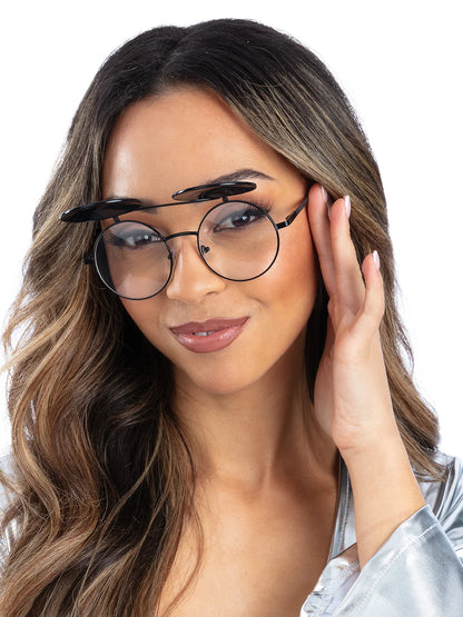 Metallic Blue Flip Up Mirrored Round Specs
