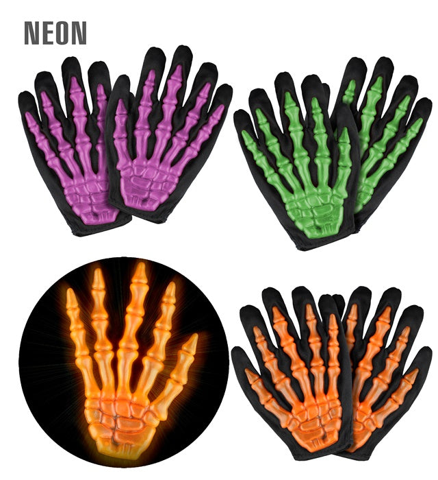 Neon 3D Skeleton Gloves 3 Colorsass.- Child Size