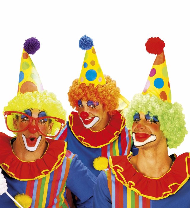 Clown Hat With Curly Wig 3 Colors Ass.