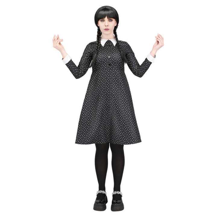 Gothic School Girl Costume Ladies Wednesday Addams Dress 1