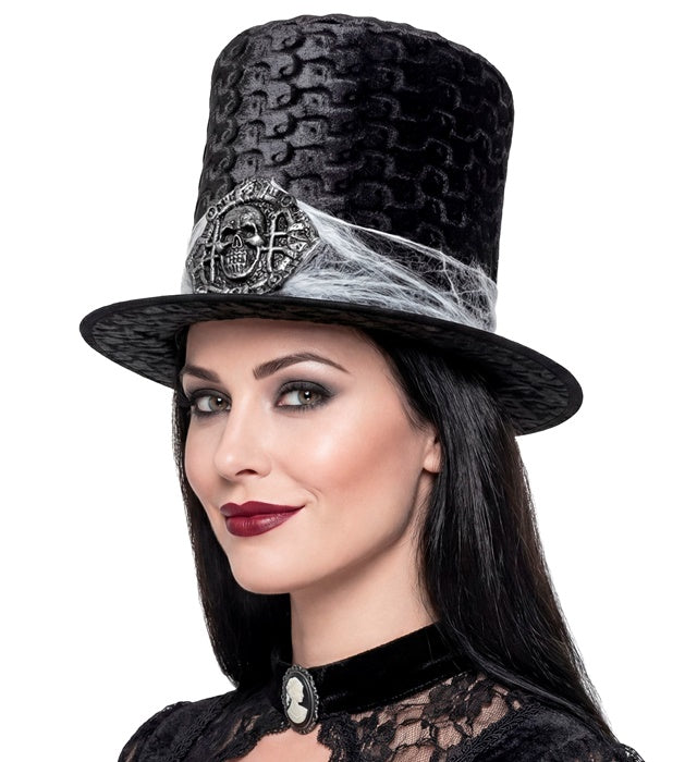 Black Velvet Skull Top Hat 24 Cm