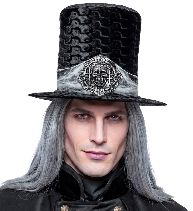 Black Velvet Skull Top Hat 24 Cm