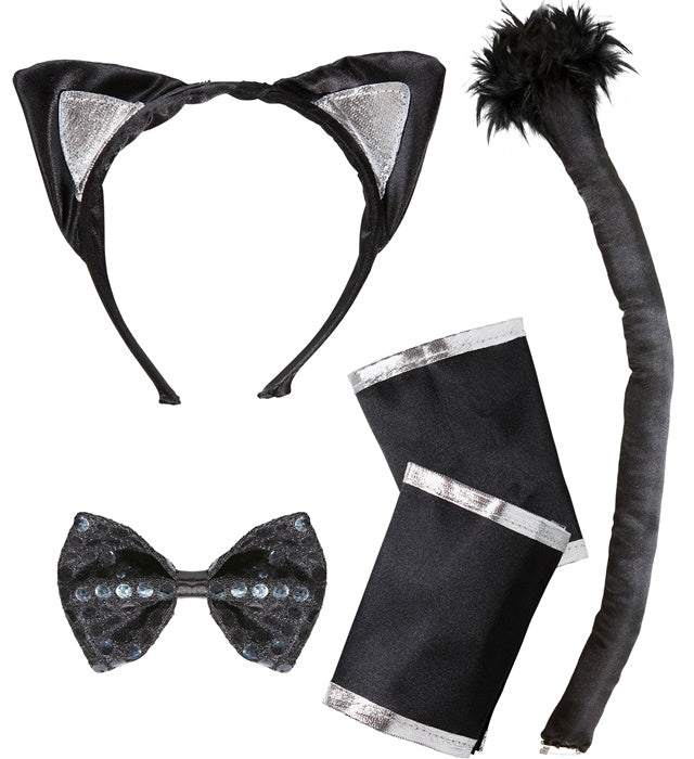 Cat Set  Ears, Bow Tie, Tail, Cuffs 