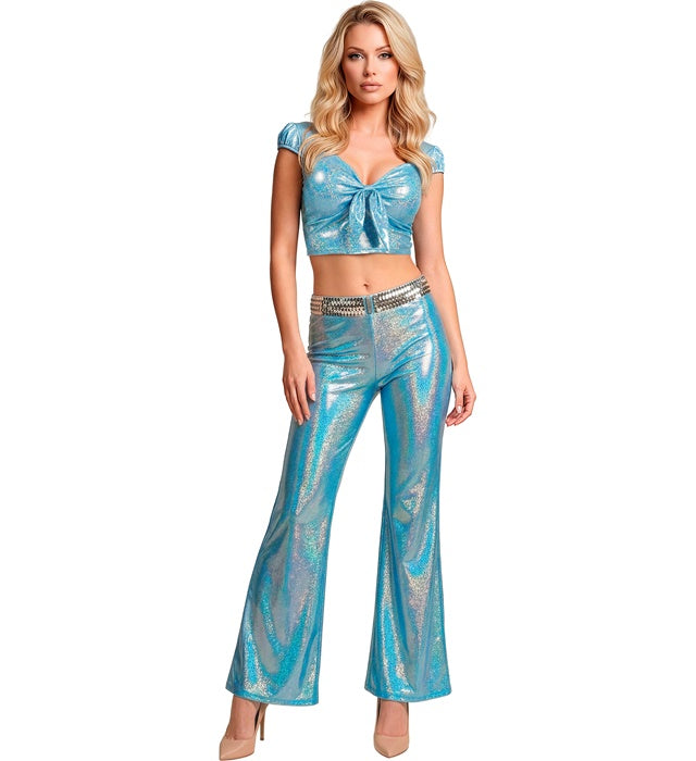 Blue Holographic Fabric Ribbon Top