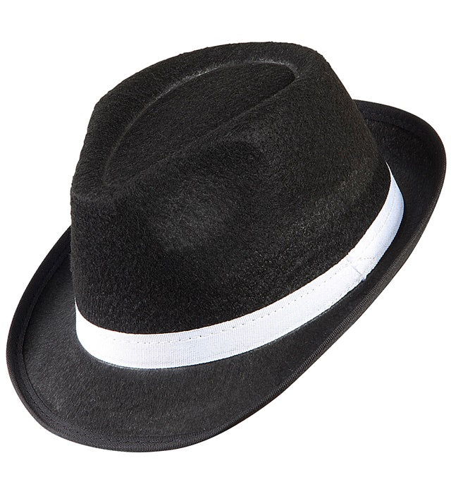 Black Gangster Hats With White Band Felt