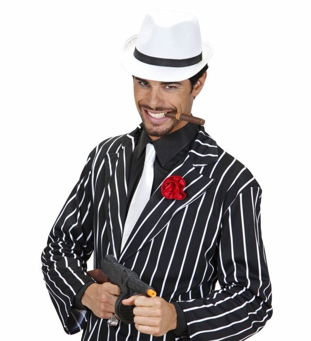 White Gangster Hats With Black Band Felt