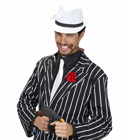 White Gangster Hats With Black Band Felt