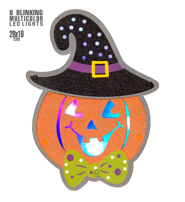 Pumpkin Wall Decoration With 8 Bliinking Multicolor Led Lights 26X19 Cm